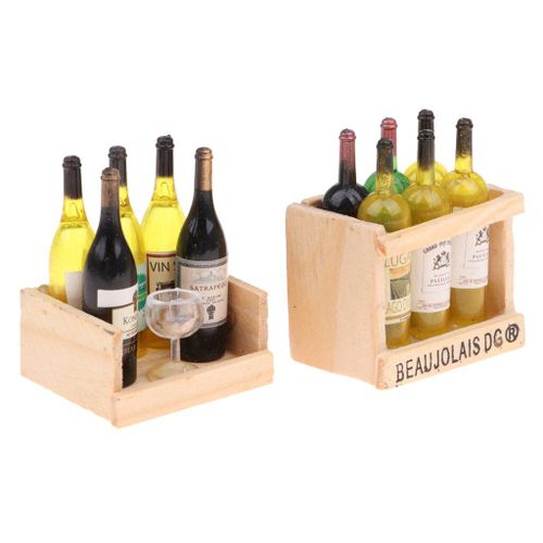 Ensemble De Bouteilles De Vin Et De Boisson Miniatures, Gobelet Et Aimant, Boîte En Bois, 1/12, Maison De Poupée, 2 Ensembles