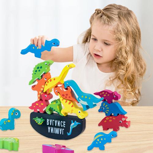 Blocs De Construction À Empiler Dinosaures, Jouets À Empiler, Bateau D'Équilibre En Bois, Jouets Montessori Pour Enfants