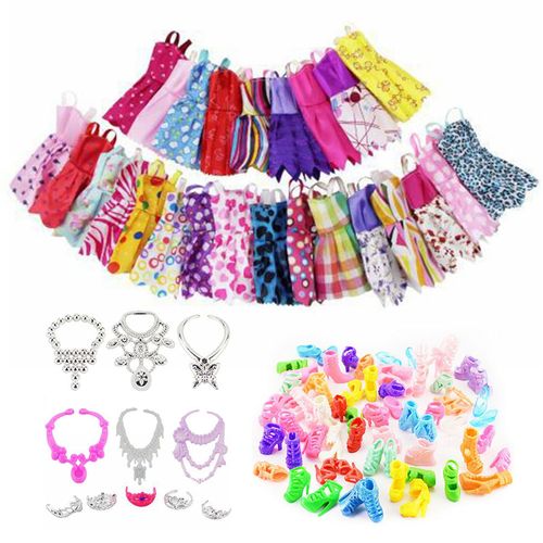 Vêtements Pour Poupées Barbie, 35 Pièces/Ensemble, Chaussures, Sandales, Bottes, Collier, Mini Vêtements De Poupées Aléatoires