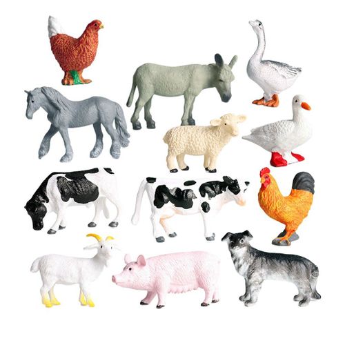 Jouets Pour Enfants 12 Pièces. Ensemble De Modèles D'Animaux De Ferme, Cochon, Chien, Vache, Mouton, Cheval, Canard