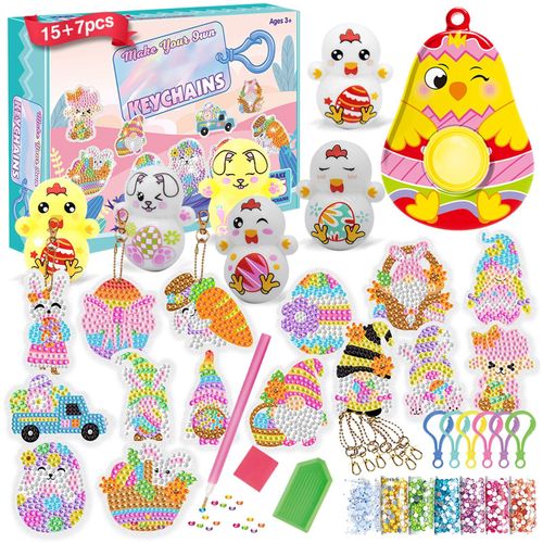 Ensemble De Jouets De Pâques, 22 Pièces, Bricolage, Diamants, Peinture Artistique, Perceuse Complète, ¿Ufs En Forme De Lapin, Porte-Clés, Cadeau Surprise Pour Enfants