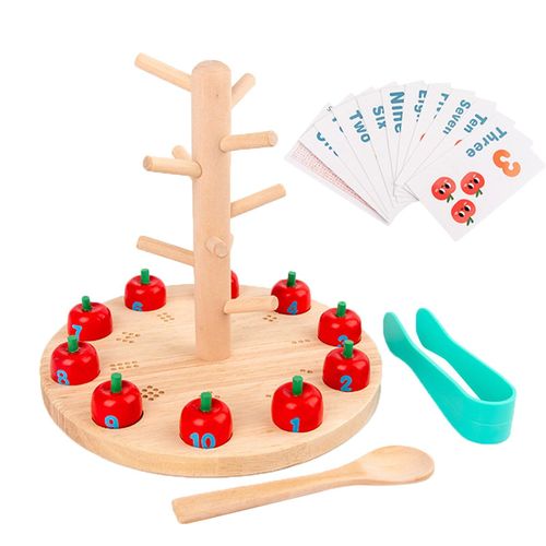 Planche en bois avec cartes Flash, Puzzle Apple 3d, jouet éducatif précoce pour enfants, jouet de motricité Fine pour tout-petits