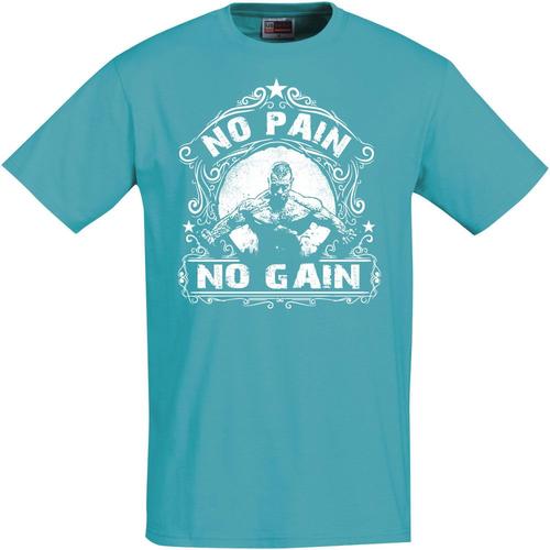 Tshirt No Pain No Gain Musculation Tshirt Bodybulding Turquoise