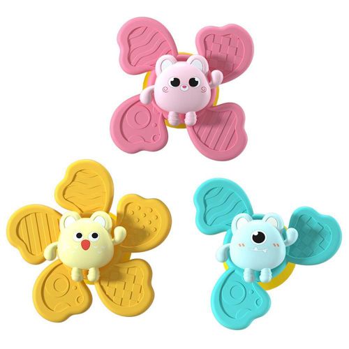 Toupie De Bain Pour Bébé, Jouets Avec Ventouses, Moulin À Vent, Décompression Du Stress, 3 Pièces