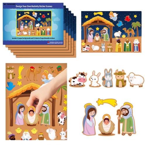 Autocollants De La Nativité Pour Enfants, 12 Feuilles, Diy Bricolage, Jeux, Jouets, Scène De Nativité, Cadeaux De Noël