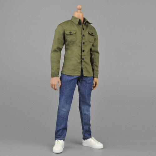 Tenue De Chemise À Manches Longues En Jean Avec Ceinture Pour Homme, Figurine De Soldat De 12 Pouces, 1/6