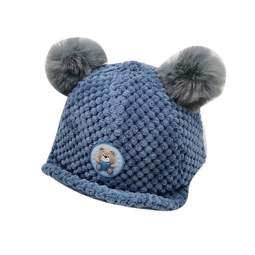 Bonnets Tricotés En Coton Pour Bébé Fille Et Garçon, Bonnet Chaud Pour L'Hiver, Imprimé Ours De Dessin Animé, 6-24m