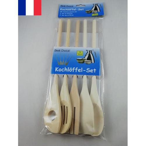 Set De 5 Cuillères Longues En Bois Cuisine 31 Cm Rateau Spatule Mélangeur