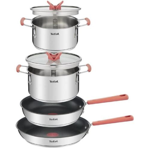 Batterie De Cuisine 6 Pièces Tefal Opti'space, Faitouts 18/20 Cm, Poêles À Frire 24/28 Cm, Inox De Qualité Supérieure, Garantie 10 Ans, Ultrapolyvalente, Poignées Anti-Dérapantes Anti-Chaleur, Induction G720s604