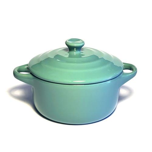 Mini Cocotte Bleue Turquoise Double Poignée Avec Couvercle Hobby Cook