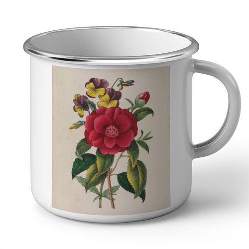 Mug En Métal Emaillé Camelia Planche Illustration Botanique Ancienne Fleurs