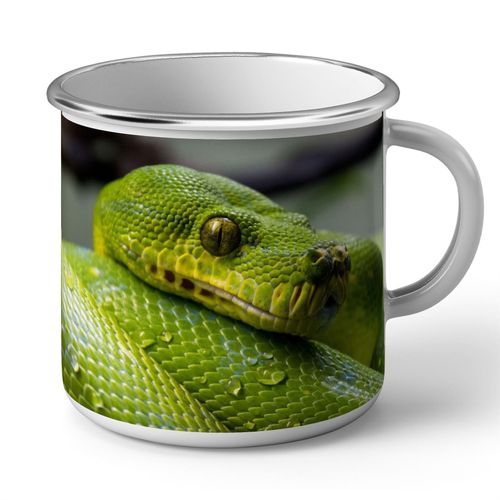 Mug En Métal Emaillé Python Vert Sublime Serpent Photo Nature Sauvage Reptile