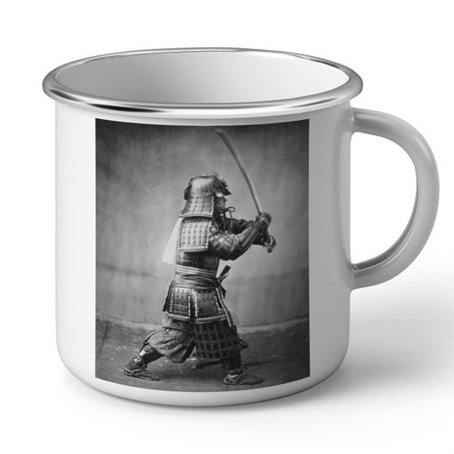 Mug En Métal Emaillé Samourai Photo Ancienne Japon Epee Vintage