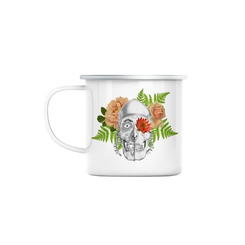 Mug En Métal Emaillé Squelette Fleurs Mexico Muerte Biologie Illustration Ancienne