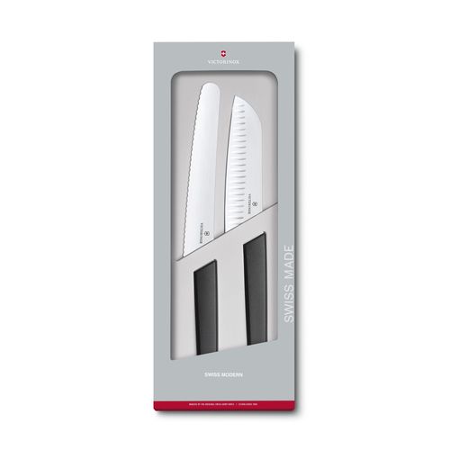 Set Avec Couteau À Pain Et À Pâtisserie Et Couteau Santoku Set 2pz Noir