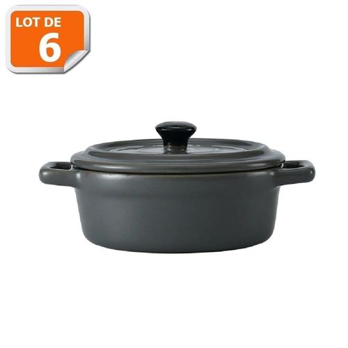 Lot De 6 Mini Cocottes Ovales Grises Avec Couvercle Et Poignées Hobbycook