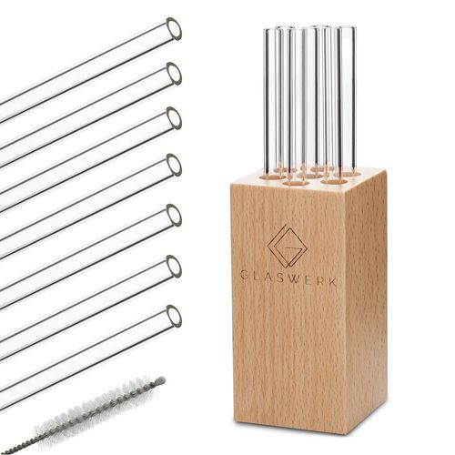 Klarstein Glaswerk Frezzeria Pailles En Verre 7 Pièces 0,8 X 15 Cm (Øxh) Support En Bois Brosse