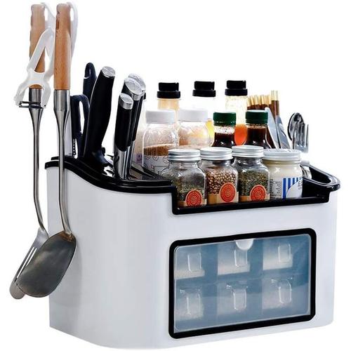 Étagère De Rangement Pour Vaisselle Avec Étagère À Épices Étagère De Cuisine Rangement Des Epicés Multi-Fonction Étagère De Cuisine Blanc