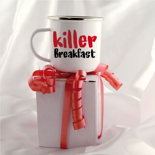 Mug Inox Blanc Killer Breakfast Cadeau Fête Des Mères, Fête Des Pères Ou Toutes Autres Occasions.