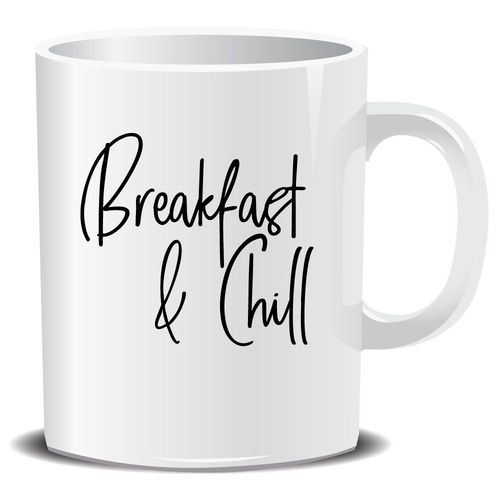Mug Blanc Breakfast & Chill Cadeau Fête Des Mères, Fête Des Pères Ou Toutes Autres Occasions.