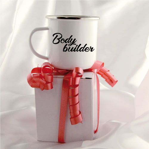 Mug Inox Blanc Bodybuilder Cadeau Fête Des Mères, Fête Des Pères Ou Toutes Autres Occasions.