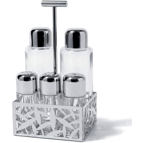 Alessi Msa16 Cactus! Service Huile, Vinaigre, Sel, Poivre Et Épices En Acier Inoxydable 18/10 Brillant Et Verre