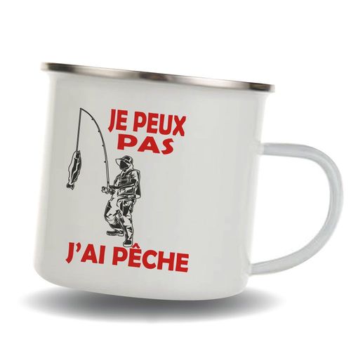 Mug Pêcheurs - Je Peux Pas J'ai Pêche - Mug Tasse En Inox Emaillée - Cadeau Fête Des Pères Tasse Inox