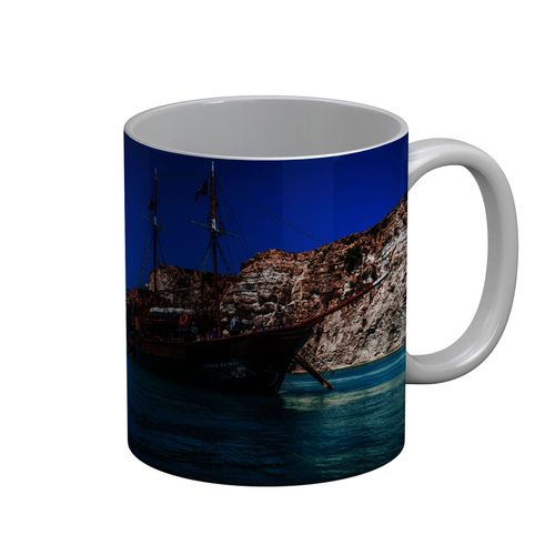 Mug Céramique Bateau Ancien Au Mouillage Falaise Mer Azur