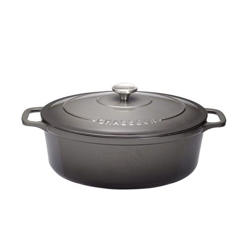 Cocotte Ovale 31 Cm Chasseur Gris Caviar Interieur Noir