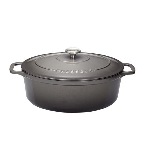 Cocotte Ovale 33 Cm Chasseur Gris Caviar Interieur Noir
