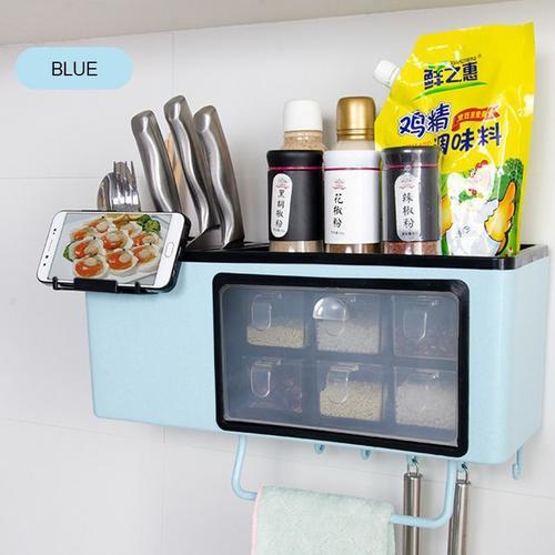 Étagère De Cuisine Rangement Des Epicés Multi-Fonction Avec Étagère À Épices Étagère De Cuisine Étagère De Cuisine Murale Suspendue Bleu