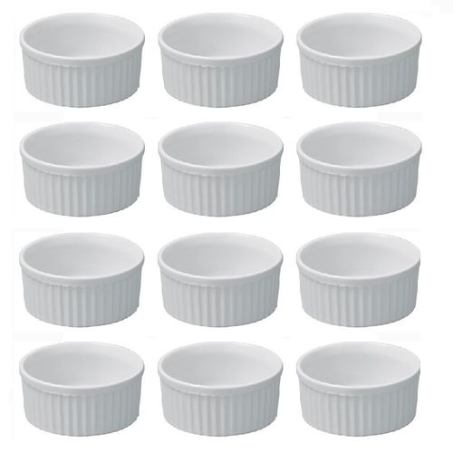 Lot De 12 Ramequins En Céramique (6 Grands - 9 X 4,5 Cm/6 Petits - 6,6 X 3,3 Cm) Blanc Hobby Cook