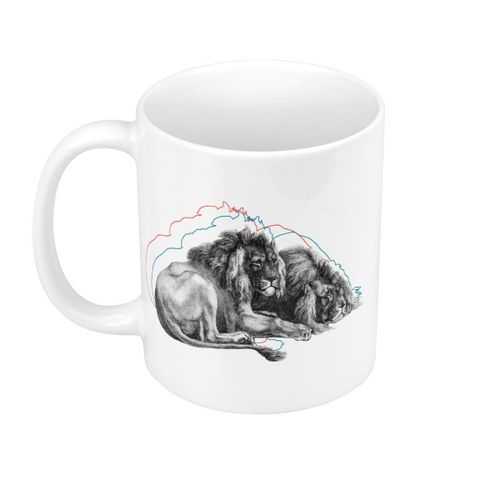 Mug Céramique Couple Lion Gravure Biologie Illustration Ancienne