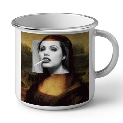Mug En Métal Emaillé Mona Lisa Angelina Jolie Peinture Montage
