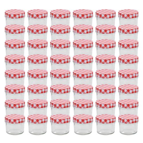 Vidaxl 48 Pcs Pots À Confiture Couvercles Blanc Et Rouge Verre 110 Ml
