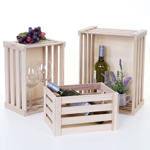 Set De 3 Paniers En Bois Hwc-C56   Couleur Naturelle, Shabby