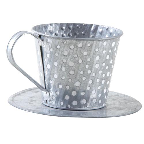 Tasse En Métal Gris Avec Pois Blancs