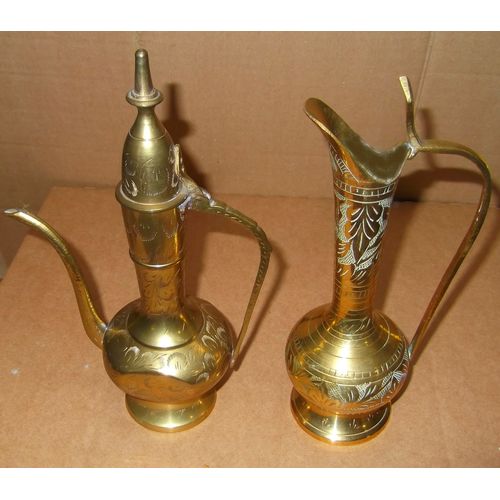 Duo Theiere & Pot A Lait En Laiton Massif , Artisanat Indien