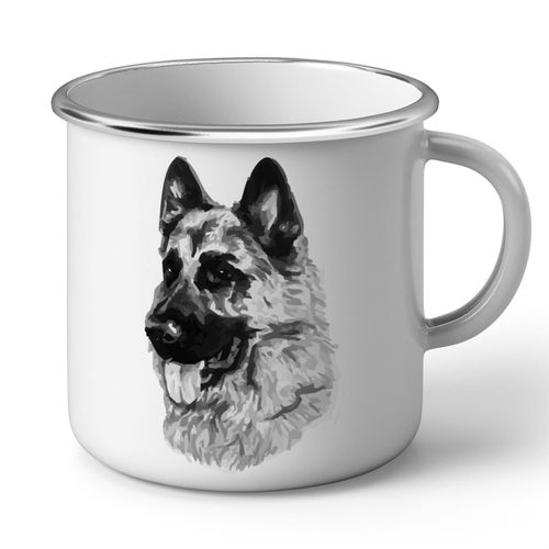 Mug En Métal Emaillé Berger Allemand Gros Chien Art Encre Noir Et Blanc Mignon