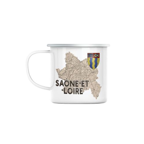 Mug En Métal Emaillé Saone Et Loire 71 Departement Macon Carte Ancienne