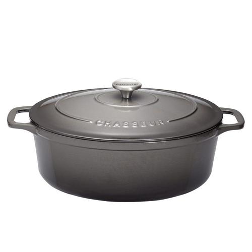 Cocotte Ovale 35 Cm Chasseur Gris Caviar Interieur Noir