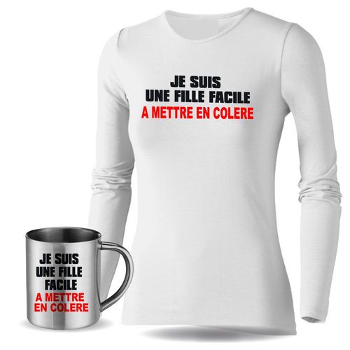 T-Shirt Femme Manches Longues + Mug Inox Et Fille Facile