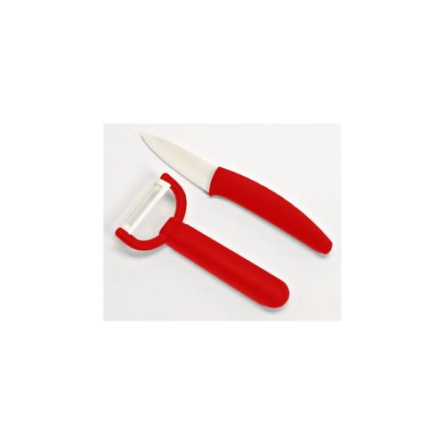 Venteo - Coffret Couteau Céramique + Éplucheur Rouge - Léger Et Maniable, Passe Au Lave Vaisselle, Lame Inoxydable
