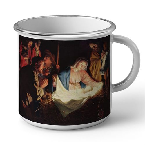 Mug En Métal Emaillé La Nativite Naissance De L'enfant Jesus Peinture Vierge Marie Noel