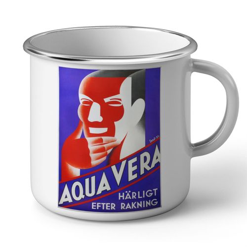 Mug En Métal Emaillé Aqua Vera Art Deco Publicite Suedoise Ancienne Vintage
