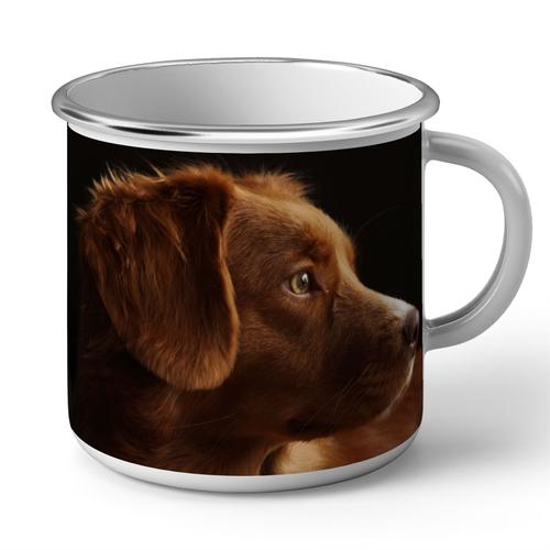 Mug En Métal Emaillé Portrait Chien De Chasse Marron Magnifique Yeux Jaunes Mignon