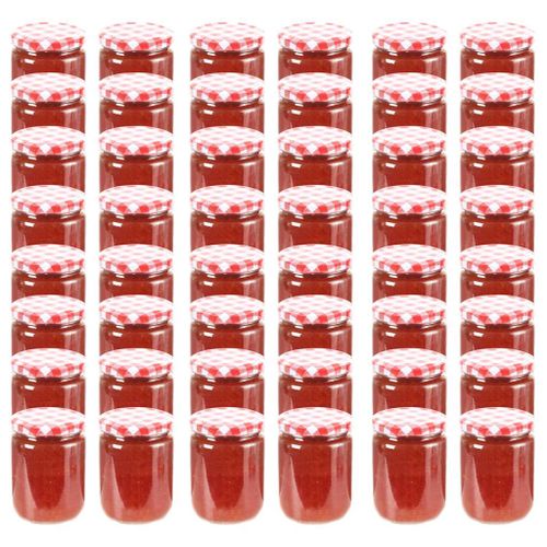 Vidaxl 48 Pcs Pots À Confiture Couvercle Blanc Et Rouge Verre 230 Ml