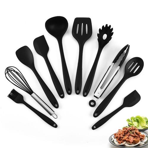 Silicone Ustensiles De Cuisine Set De Cuisine Set Ustensiles De 10 Pcs Outils De Cuisine Résistant À La Chaleur Ustensiles De Cuisson Outils De Cuisine(10pcs Noir)