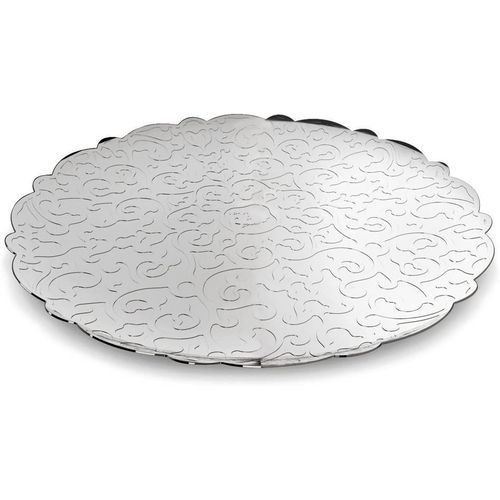 Plateau Rond En Acier Inoxydable Poli Alessi-Dressed 18/10 Avec Décor De Relief