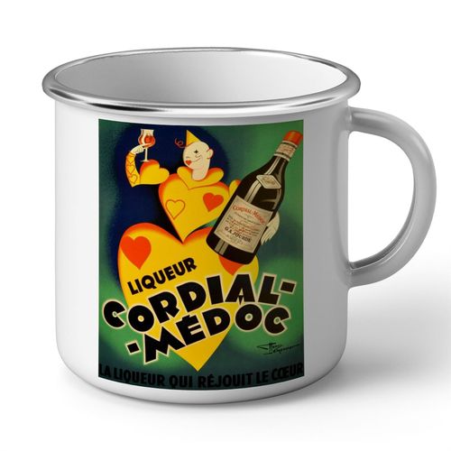 Mug En Métal Emaillé Vin Francais Cordial Art Deco Affiche Ancienne Vintage